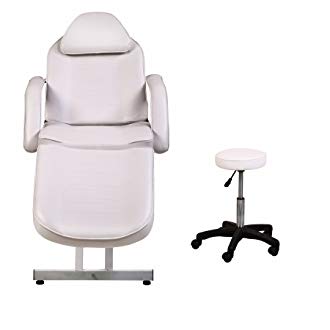 ColdBeauty White Adjustable Salon Barber Massage Beauty Bed with Hydraulic Stool Facial Acupuncture Chair
