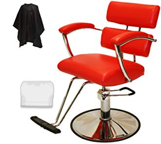 LCL Beauty Contemporary Red Hydraulic Barber Styling Chair with Padded Armrests